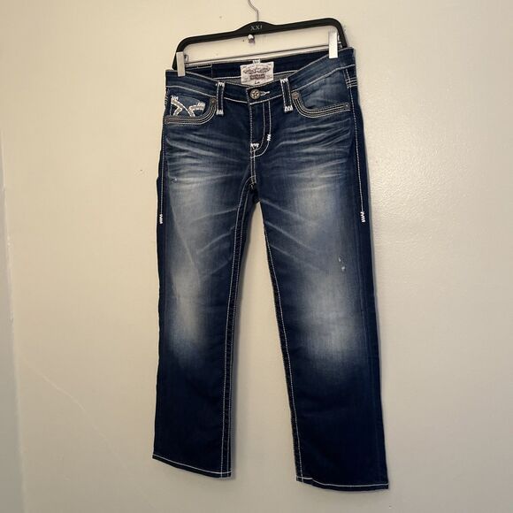 BIG STAR Liv Low Rise Boot Cut Contrast Thick Stitch Jeans, Dark Wash- Size 28 - Picture 8 of 12